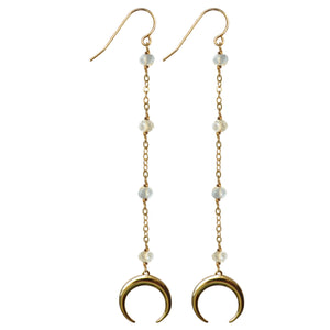 gold drop semi precious labradorite gold crescent horn earrings 