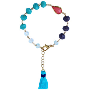 tassel with turquoise and coral beads, 14k gold filled. Turquoise, Coral