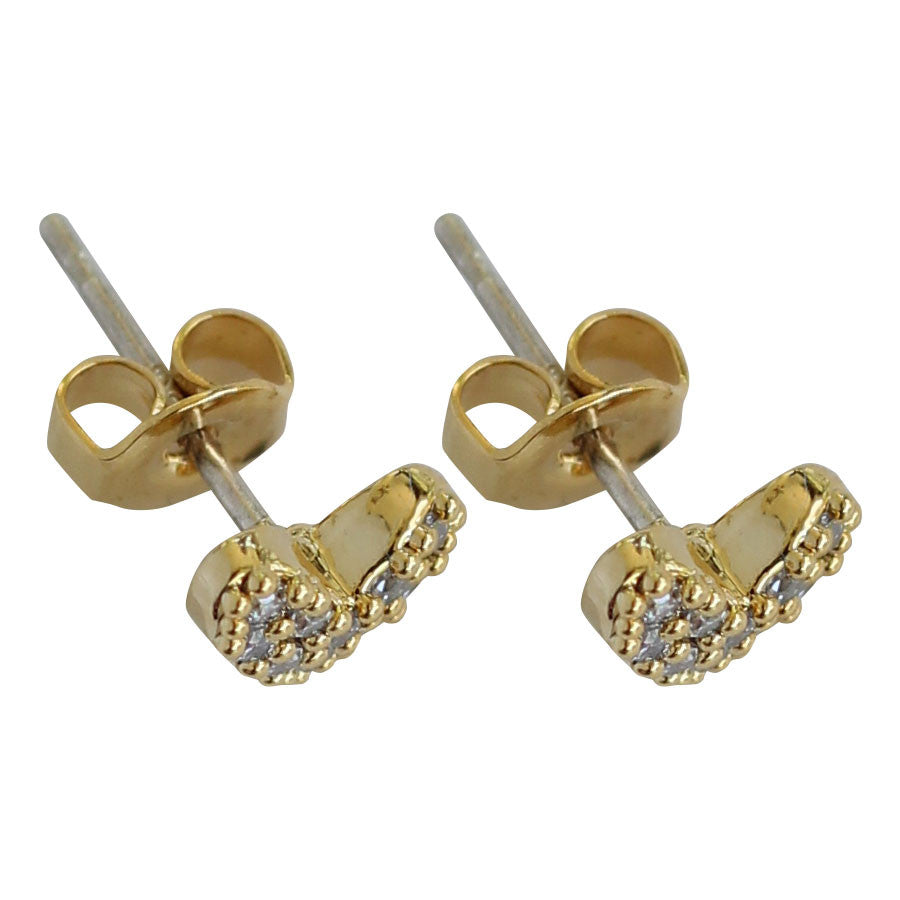 Tiny gold CZ pave’ heart stud earrings, posts