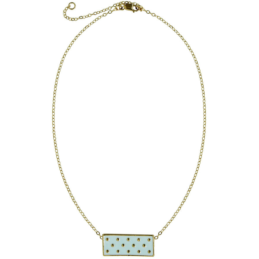  enamel pendant, rectangle, polka dot, 14k gold filled chain. Lavender, Mint