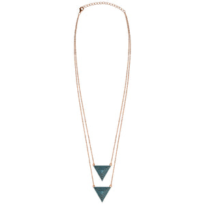 rose gold double turquoise CZ pavé triangle layered necklace