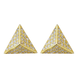 CZ pave' pyramid stud earrings, gold posts