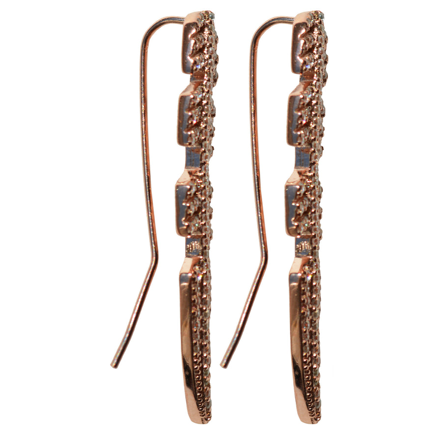 rose gold CZ pave’ ear crawler earrings feather post