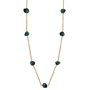 long  gold chain rough cut garnet necklace
