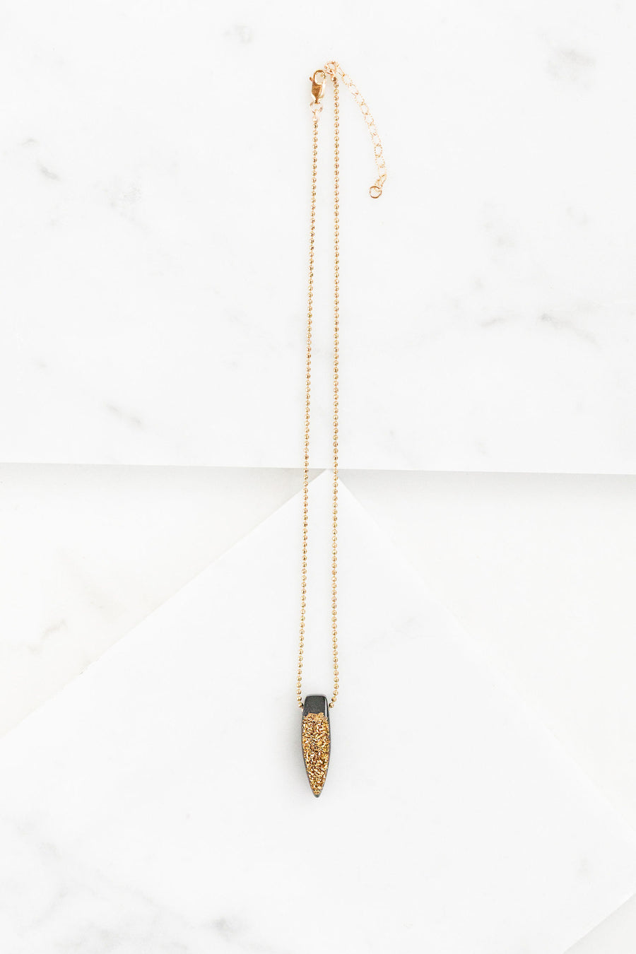 Find the perfect necklace you're looking for from Charme Silkiner! This beautiful 14K Gold Ball Chain Necklace with Ebony and Gold Druzy is perfection. Great for layering or wearing alone the Jonah Necklace is the perfect piece of unique jewelry that everyone should own.