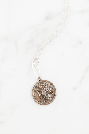 Find the perfect necklace you're looking for from Charme Silkiner! This gorgeous sterling silver necklace with a vintage French medallion is sheer perfection.  Great for layering or wearing alone the Galen Necklace is the perfect piece of unique jewelry that everyone should own. 