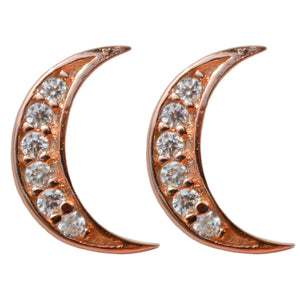 rose gold CZ crescent pavé studs earrings