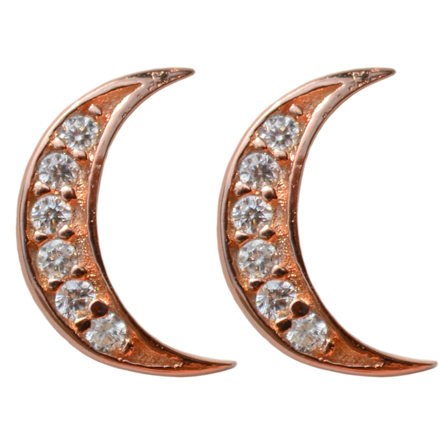 gold CZ crescent pavé studs earrings 