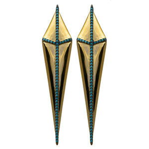 gold turquoise CZ pavé gladiator earrings spike kite