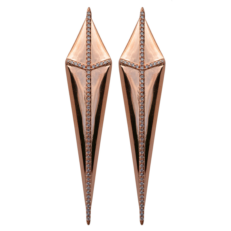 gold turquoise CZ pavé gladiator earrings spike kite