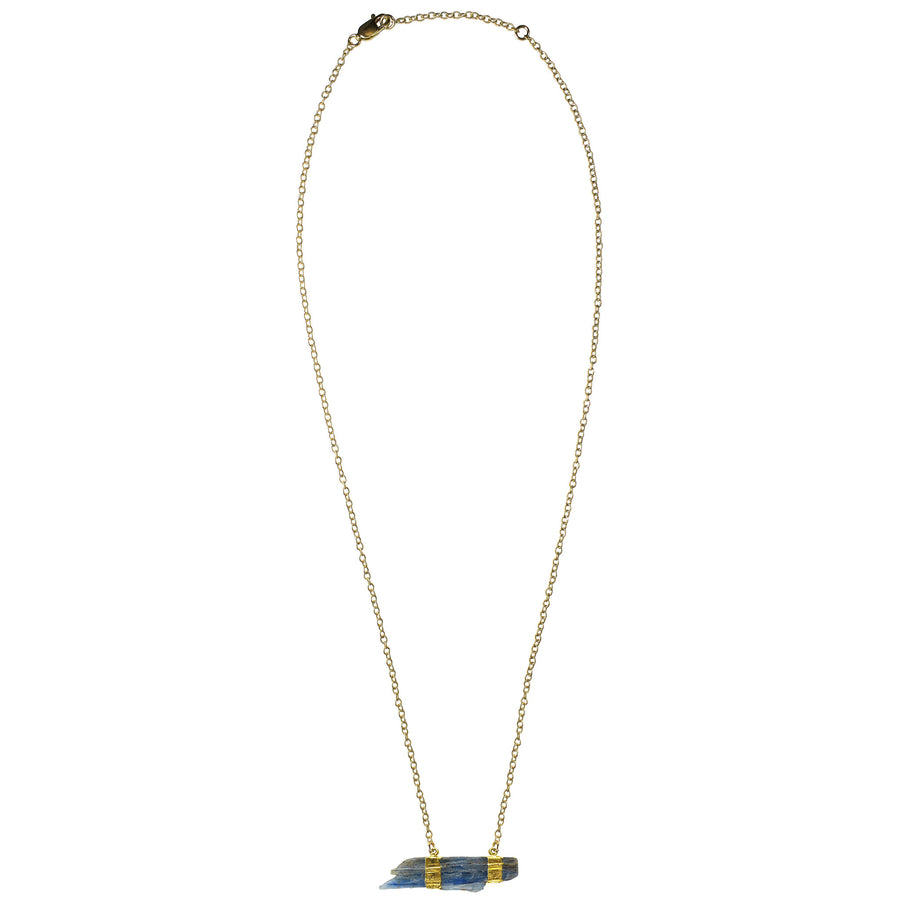 short gold raw blue kyanite pendant necklace