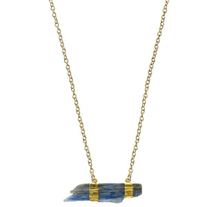 short gold raw blue kyanite pendant necklace