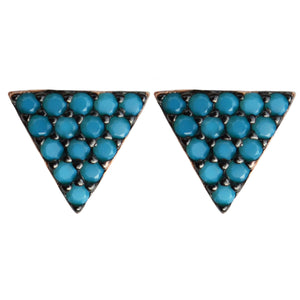turquoise black CZ pavé triangle studs post earrings 
