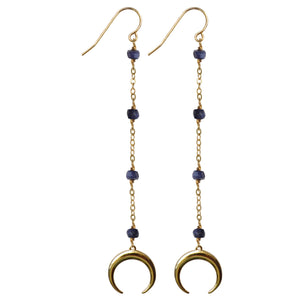 gold drop semi precious blue labradorite gold crescent horn earrings 
