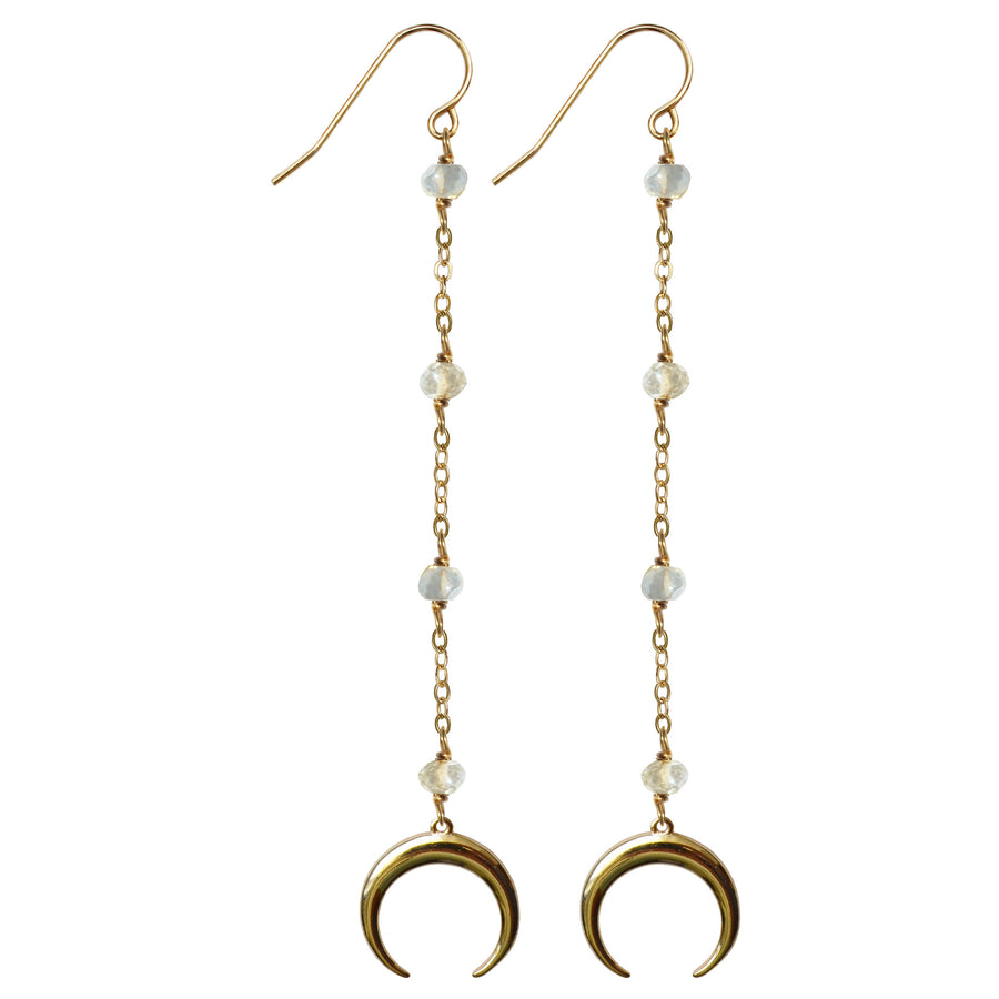 gold drop semi precious blue labradorite gold crescent horn earrings 