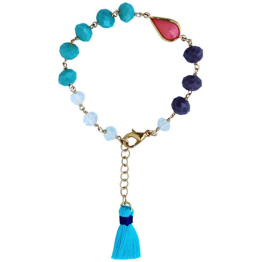 tassel with turquoise and coral beads, 14k gold filled. Turquoise, Coral