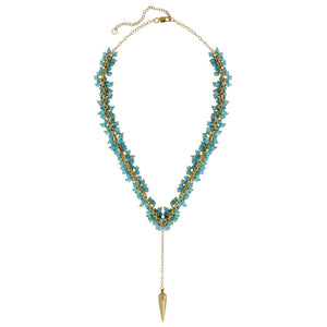 gold filled chain with tiny clustered stones, gold spike, Purple, Pearl, Aqua