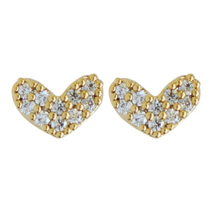 Tiny gold CZ pave’ heart stud earrings, posts