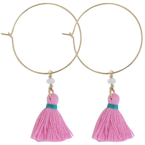 gold hoop with tassels Pink, Turquoise