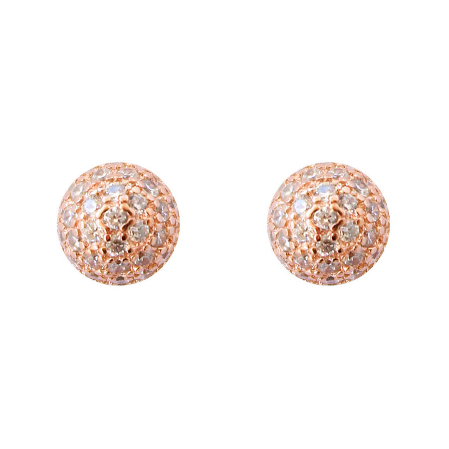 CZ pave button stud post backing earrings gold, rose gold, posts, round