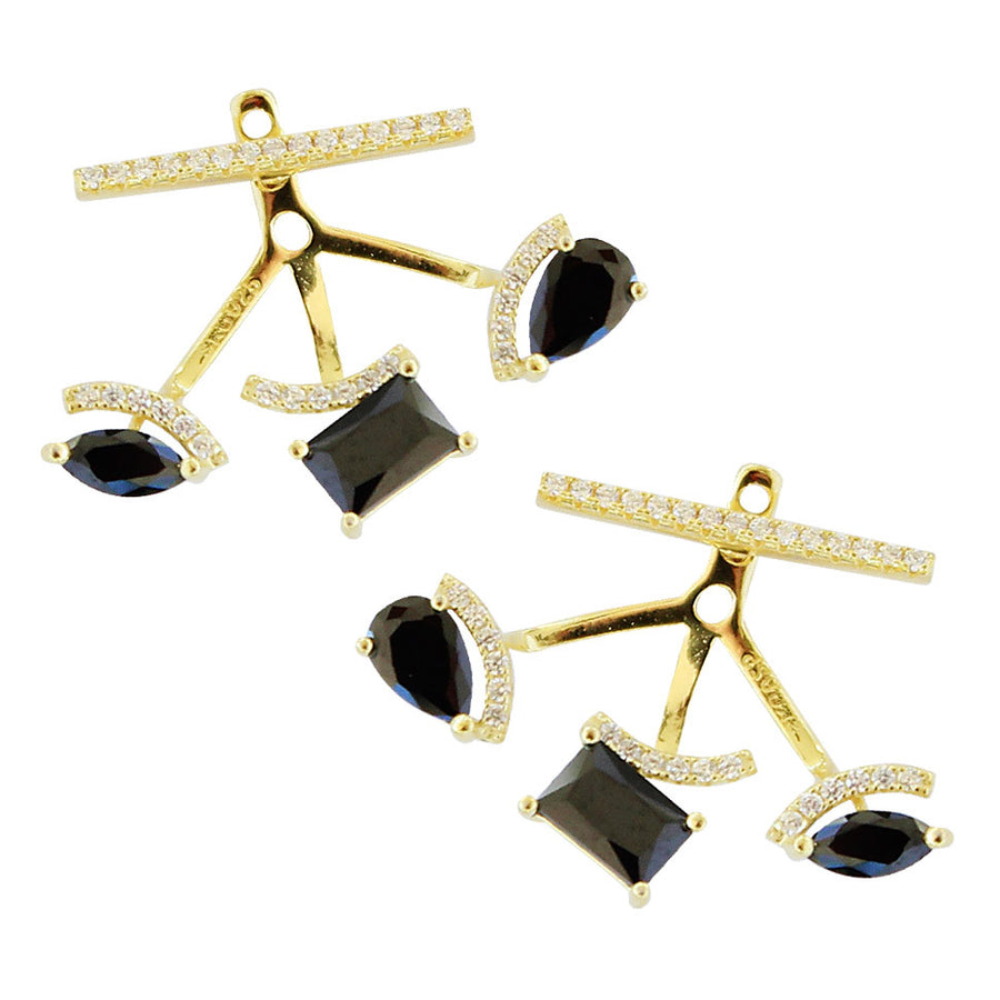 CZ pyramid ear jackets, gold, faceted blush stone 