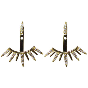 Gold CZ spike ear jackets earrings