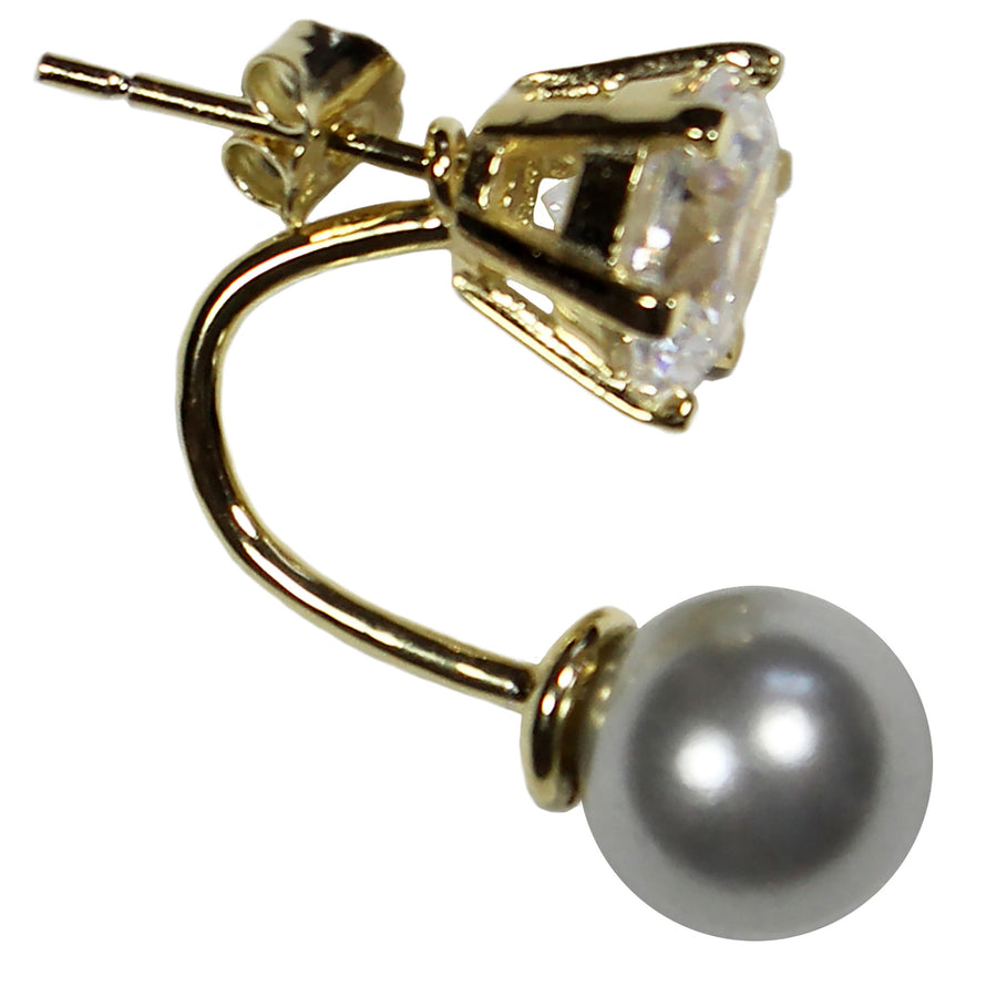 gold CZ grey pearl earrings 