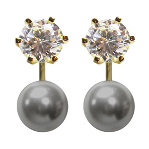 gold CZ grey pearl earrings 