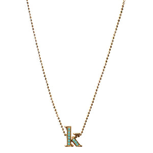 Initials in Gold/Turquoise, Gold/Coral, Gold/Hematite Gold/Crystal Silver/Crystal necklace