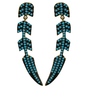 turquoise feather drop CZ pave‘ post earrings