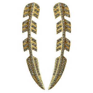 gold CZ pave’ ear crawler stud feather earrings 