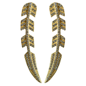 gold CZ pave’ ear crawler stud feather earrings 