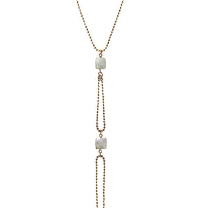 long faceted gold chain white semi precious cube stone necklace