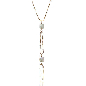 long faceted gold chain white semi precious cube stone necklace