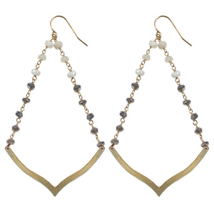 gold V semi precious white sapphire labradorite drop earrings