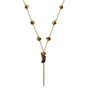 gold chain garnet gold pyrite nuggets matte gold bar necklace