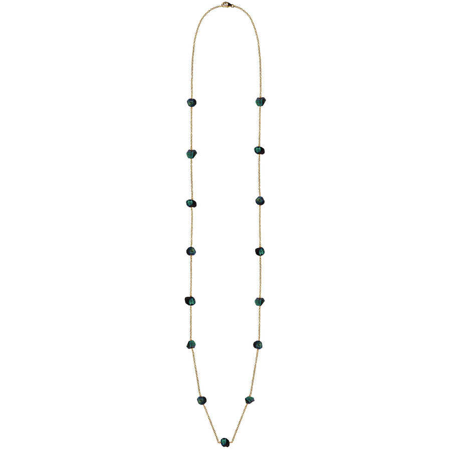 long  gold chain rough cut garnet necklace
