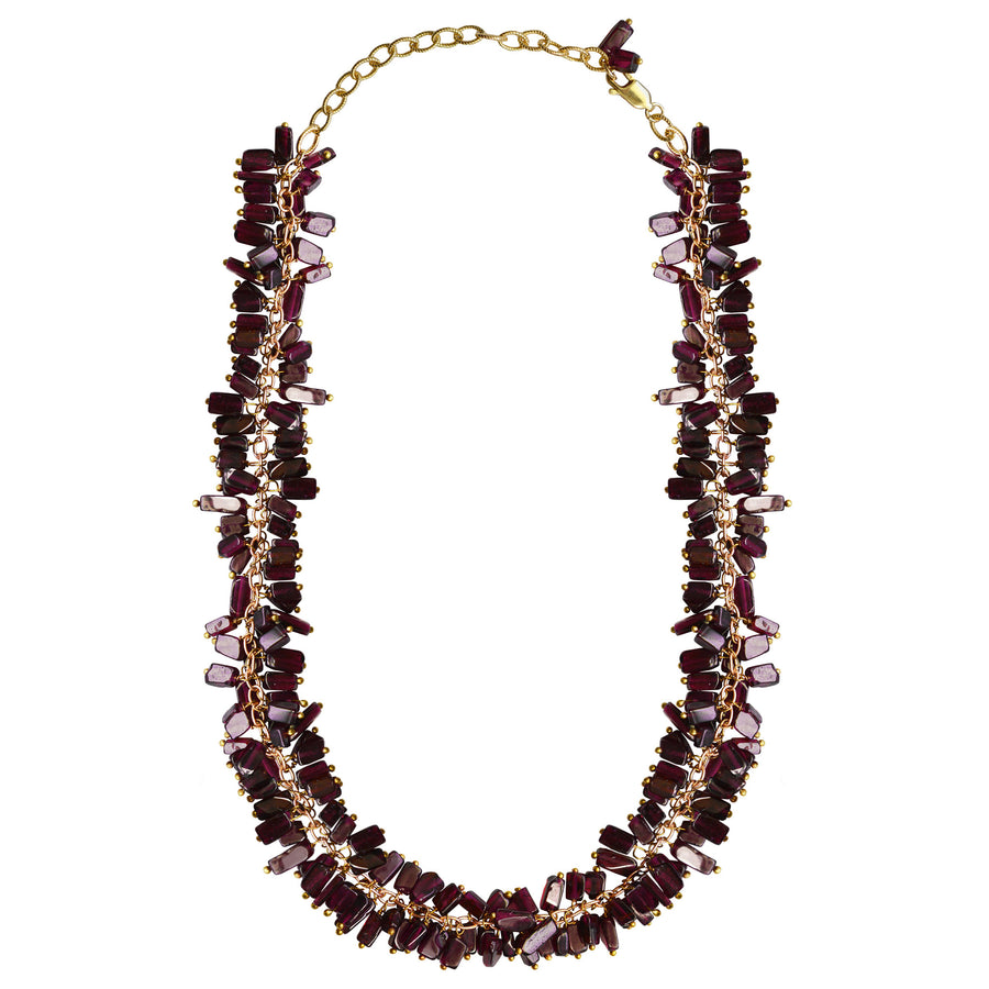 garnet cluster choker necklace, gold chain, Penny