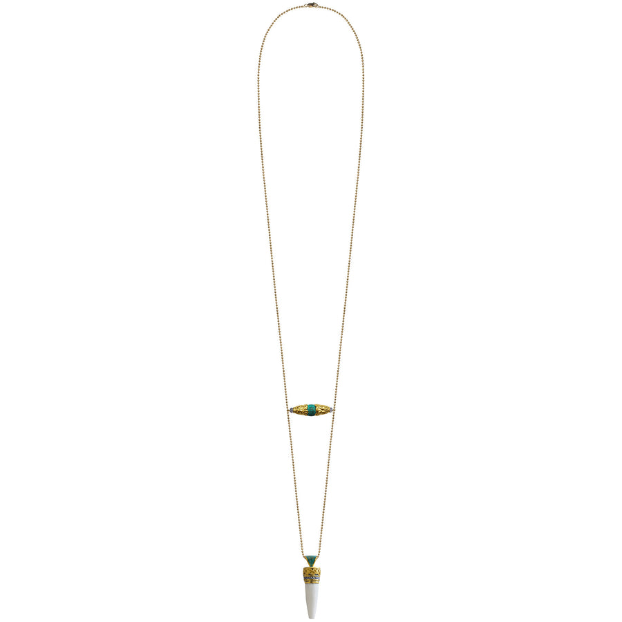 long gold necklace Nepal bead turquoise horn spike 