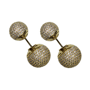 gold micro pave CZ double ball earrings