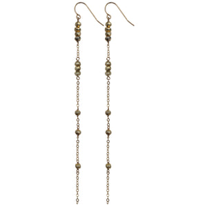 gold chain gold pyrite long drop earrings 
