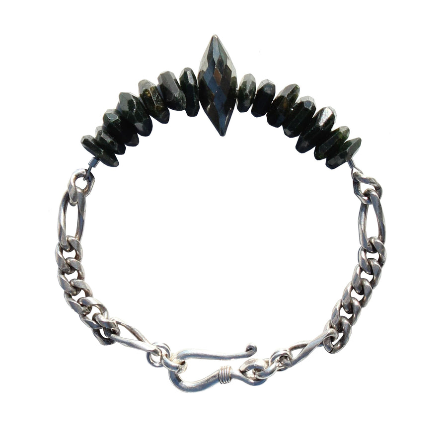 silver mens bracelet garnet pyrite rhodium chain