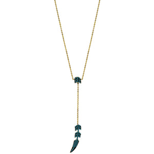 gold turquoise CZ pave’ feather necklace