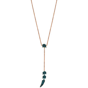 rose gold turquoise CZ pave feather necklace
