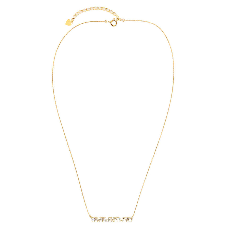 asymmetrical CZ baguette bar necklace, 14k gold filled chain
