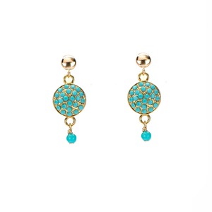 gold turquoise CZ pave' studs earrings